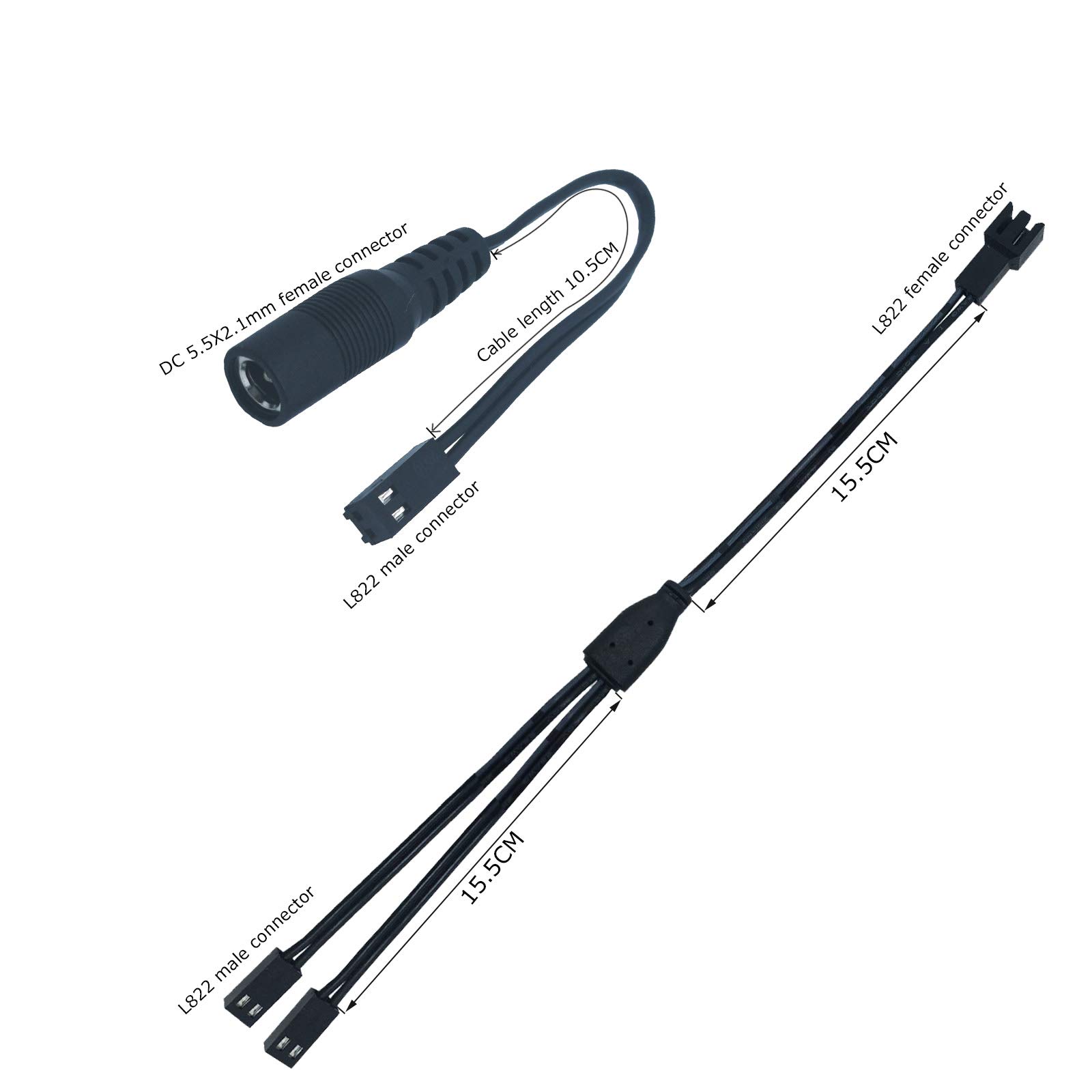 Litever Cable adaptador DC5521-L822 y divisor de potencia L822 en forma de