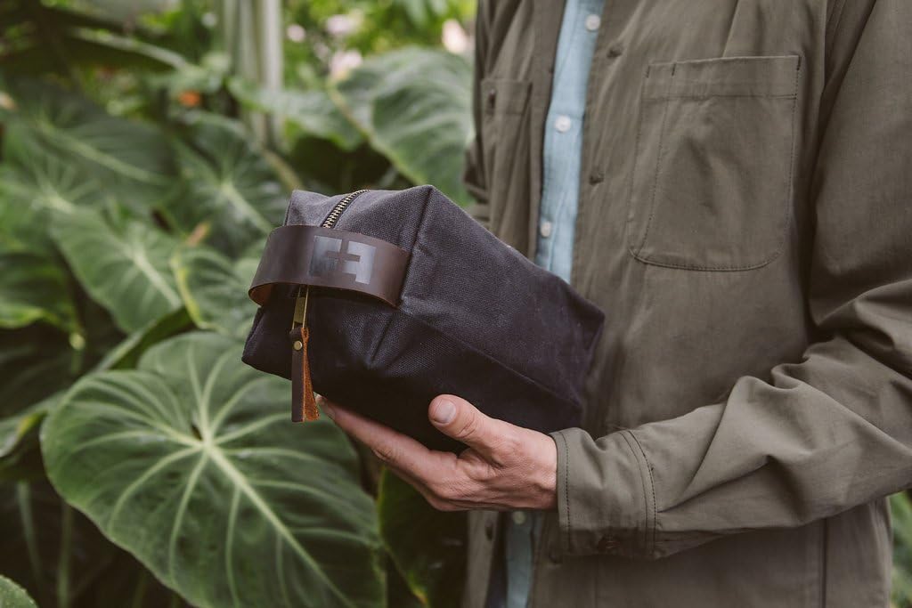 FAT FELT the DOPP KIT | Waxed Cotton Canvas shave and toiletries bag with leather handle
