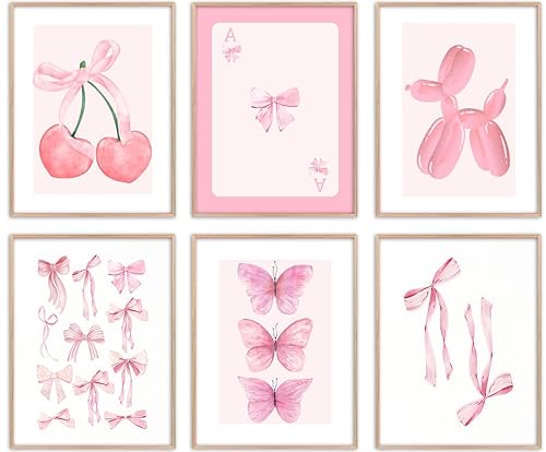 Kizbok Pink Coquette Room Decor, Trendy Pink Bows Wall Art