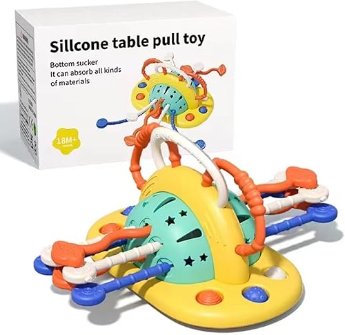 Miniatura 1 de Juguetes Montessori para bebés, Juguete de actividad de tirón de silicona de grado alimenticio OVNI, Juguetes de viaje para bebé, Juguetes de