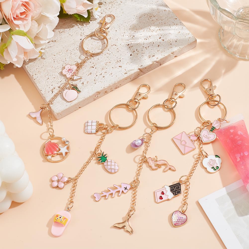 WEBEEDY 263 Pièces Kit de Création de Porte-Clés en Or Kit de Breloques pour Sac avec 100 breloques roses,20 Clips de Porte-Clés,5M de Chaîne de Prolongation, Pince à Bijoux pour la Création de Bijoux