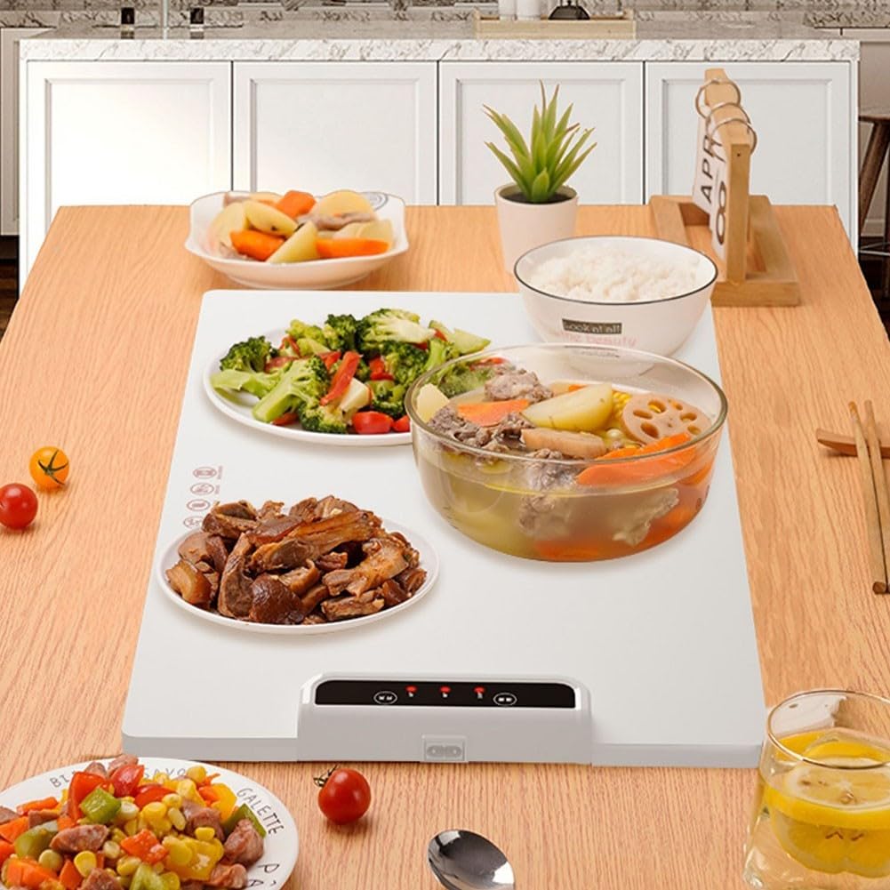 Bandeja de calentamiento eléctrica con temperatura ajustable, bandeja de calentamiento eléctrica portátil de silicona plegable inteligente con para nano revestimiento, mantiene las comidas calientes