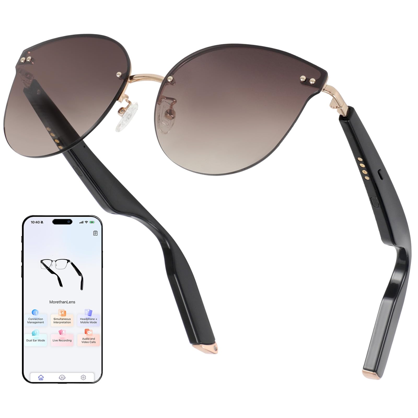 More than Lens Smart Sunglasses for Women, Bluetooth 5.4 with Speakers and Mics, Open Ear, Hands-Free Calling, Anti-UV