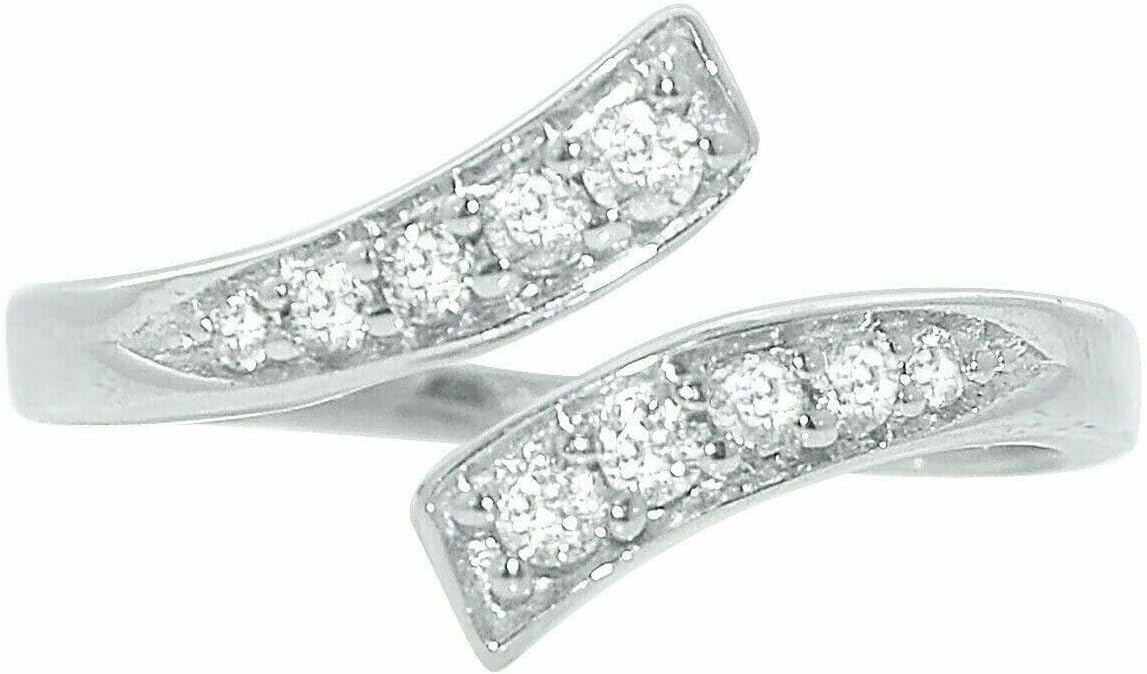 0.10 Ct Round Cut Simulated Diamond Bypass Adjustable Toe Ring 14K White Gold Plated 925 Silver