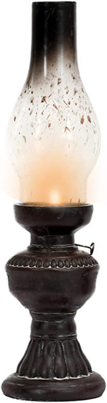 MoTopCom Black Antique Kerosene Lamp Tealight Holder - Vintage Glass Candle Lantern Table Decor with Handle, 12.2 Inch Medium