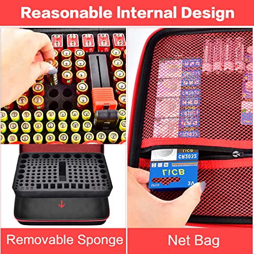 Battery Organizer Storage Holder Box Case With Tester Checker- 162+ Batteries Variety Pack Container, Holds Aa Aaa 4A C D 9V 3V Lithium Lr44 Cr2 Cr123 Cr1632 Cr2032 18650 Button (Box Only) #TOP2