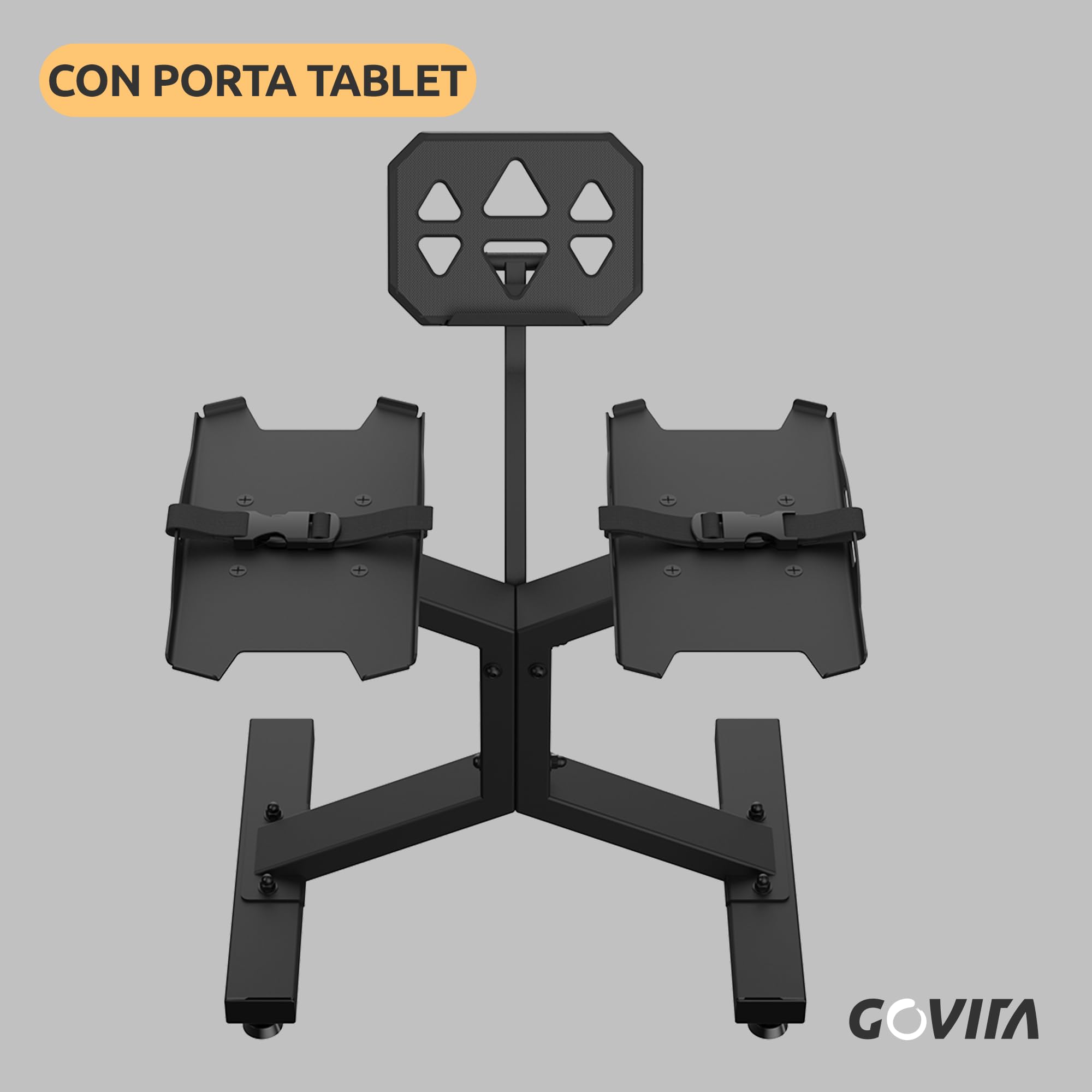 GOVITA - Rastrelliera Manubri Regolabili Porta Dischi Pesi Coppia Manubri Supporto bilanciere per Palestra Casa Carico Massimo di 300Kg, con supporto TABLET