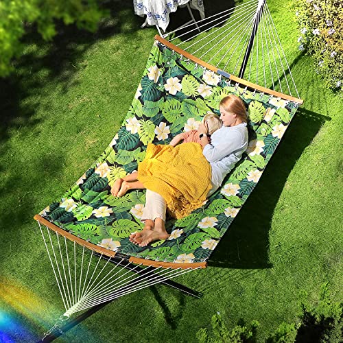 Spreader Bars Hammock Combo 450Lbs Capacity, 12 Ft Steel Stand With Quilted Polyester Pad And Pillow For Indoor Outdoor Patio Deck Yard #TOP1