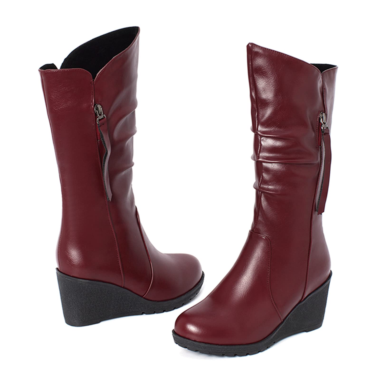 Damen Stiefel Plateau 6,5cm Samtimitat Gefüttert Reißverschluss