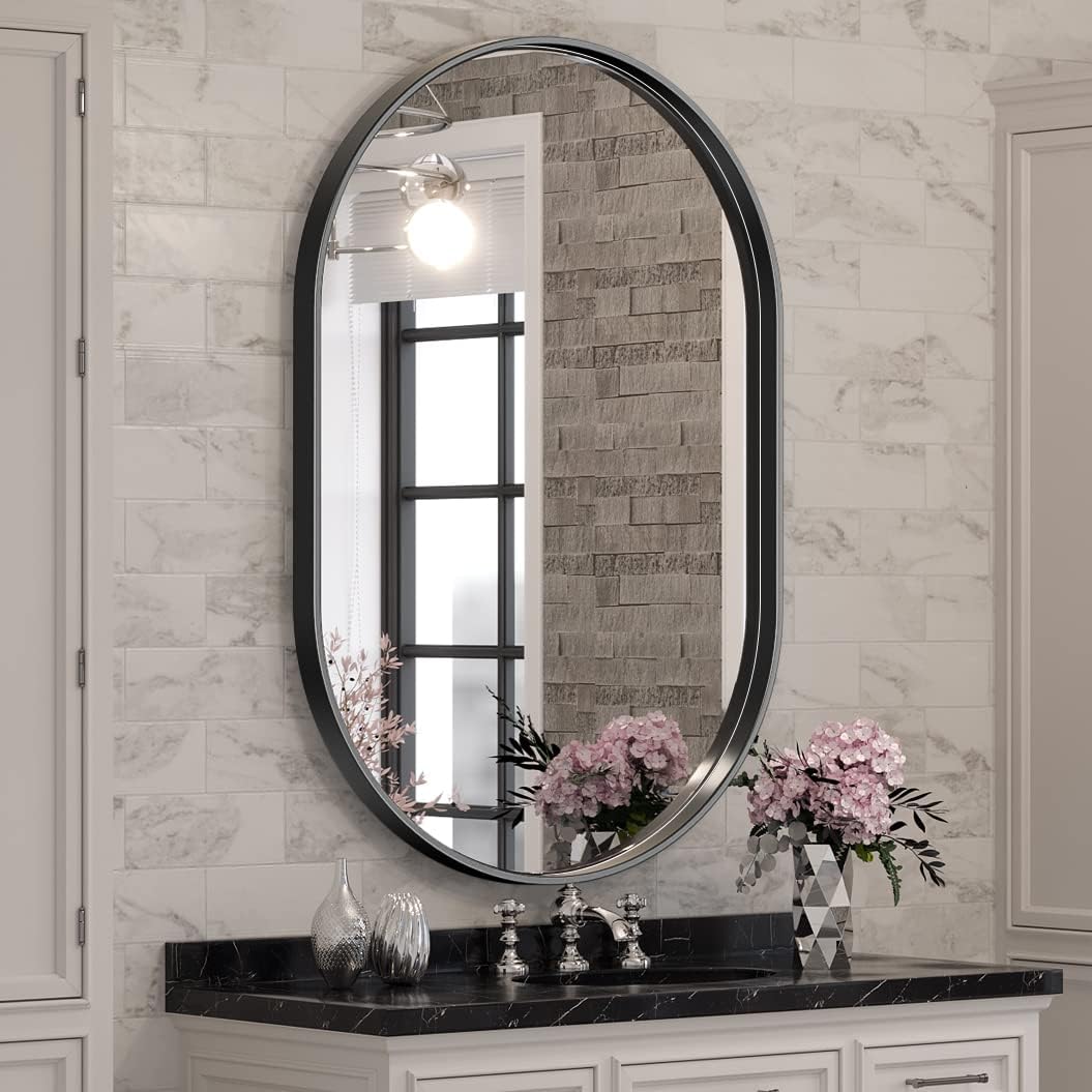 Brightify Black Oval Mirror for Wall 24x36 Inch, Bathroom Vanity
