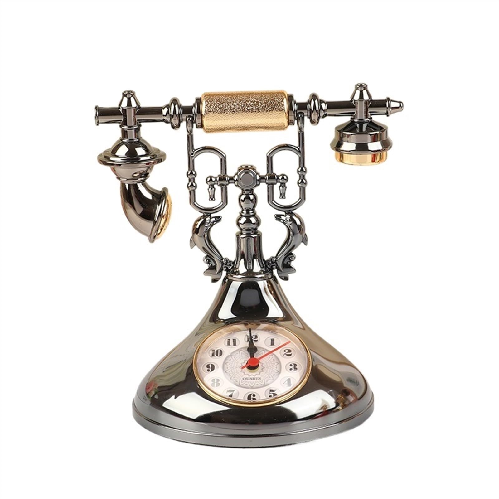 G5z9w3c7m2 Black Loud Alarm Clocks Retro Telephone Model Alarm Clock Creative Timekeeper Desktop Ornament For Home Room Bedside Table Decoration(Black)