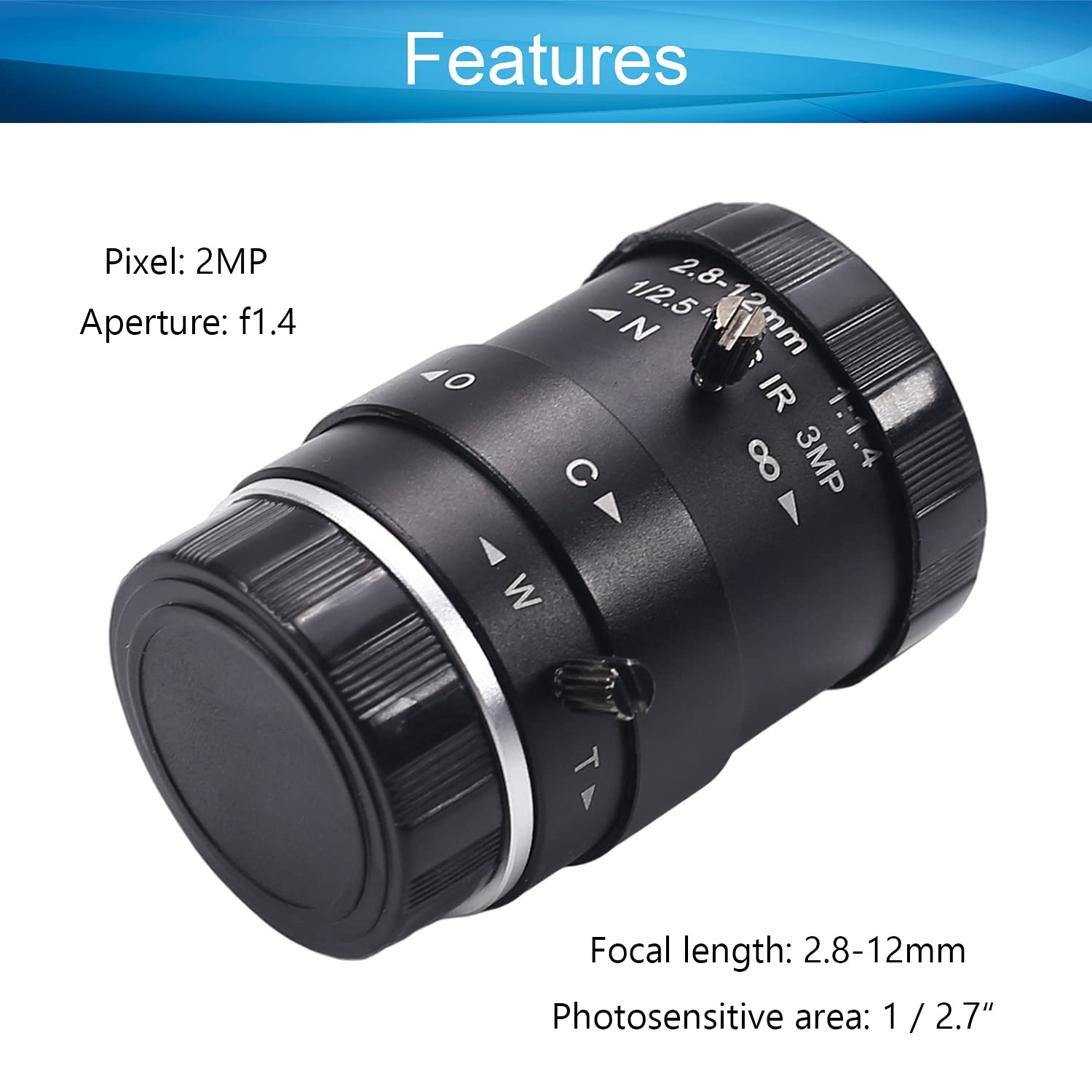 Objectif De Caméra Surveillance QAREQU 2.8-12mm F1.4 Monture M12 - Mise Au Point Manuelle