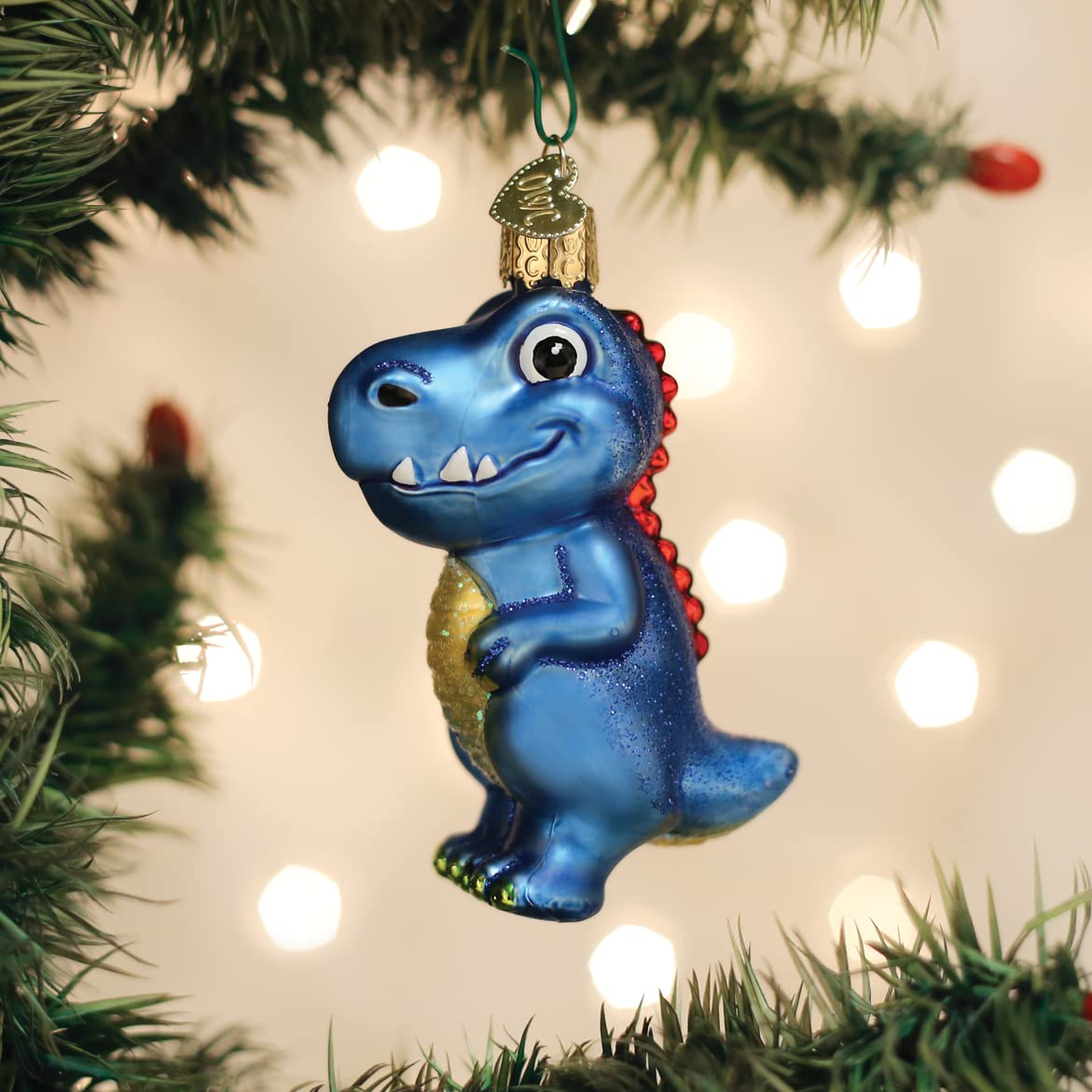 Old World Christmas A-Roarable Tyrannosaurus - Adorno de Cristal soplado para árbol de Navidad