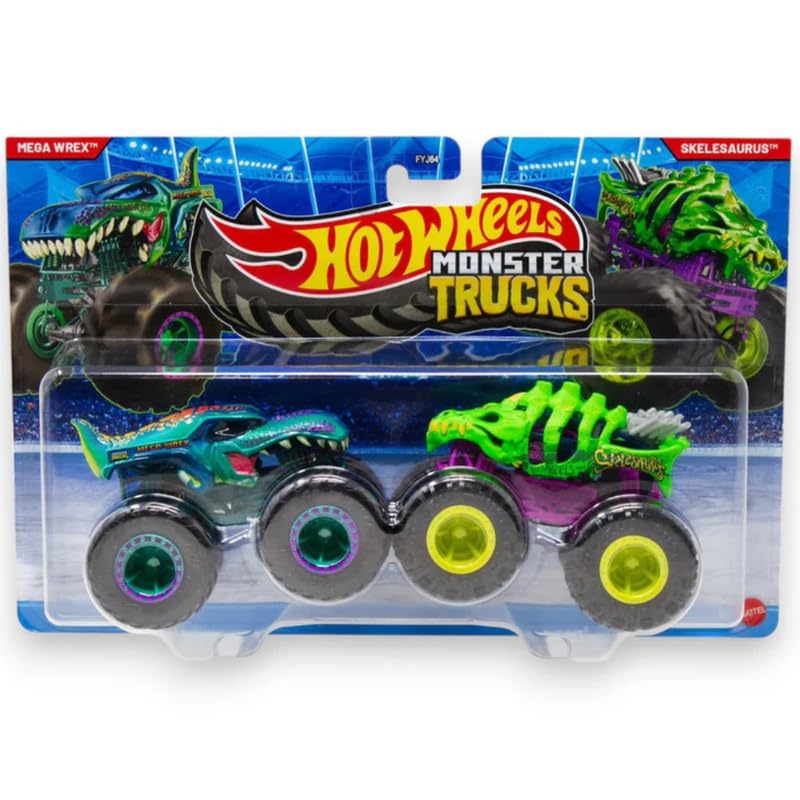 Image of Hot Wheels Mega Wrex Vs Skelesaurus Demolition Doubles Monster Trucks 2026 1:64 Scale 3+ Ages - Multicolor