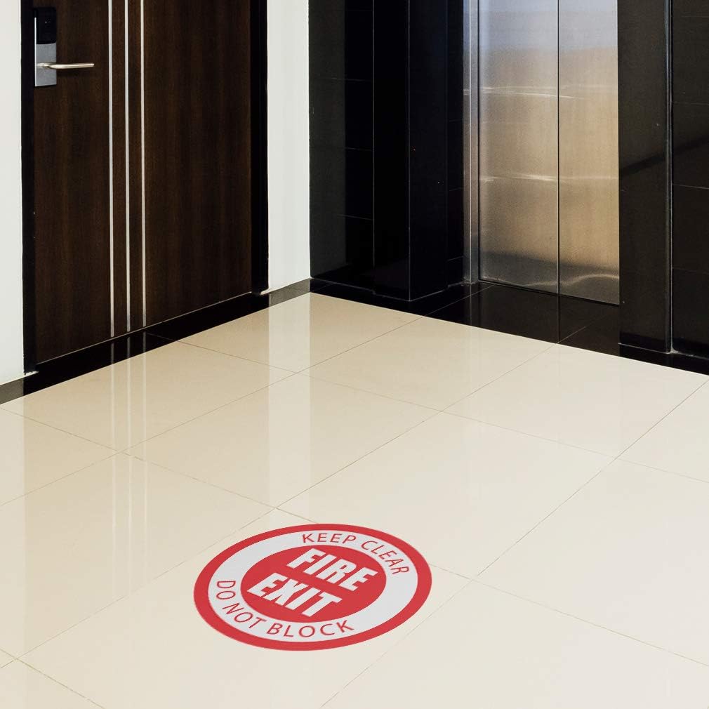 Keep Clear Fire Exit Do Not Block Floor Decals Red Anti-Slip Round Shape Lifestyle Signs Stickers 17Inches Longer Side