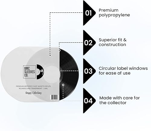 Miniatura 2 de BMC 50 - Fundas interiores para discos de vinilo de 12 pulgadas y 33 RPM LP  Mangas redondeadas y transparentes antiestáticas  Cubiertas de