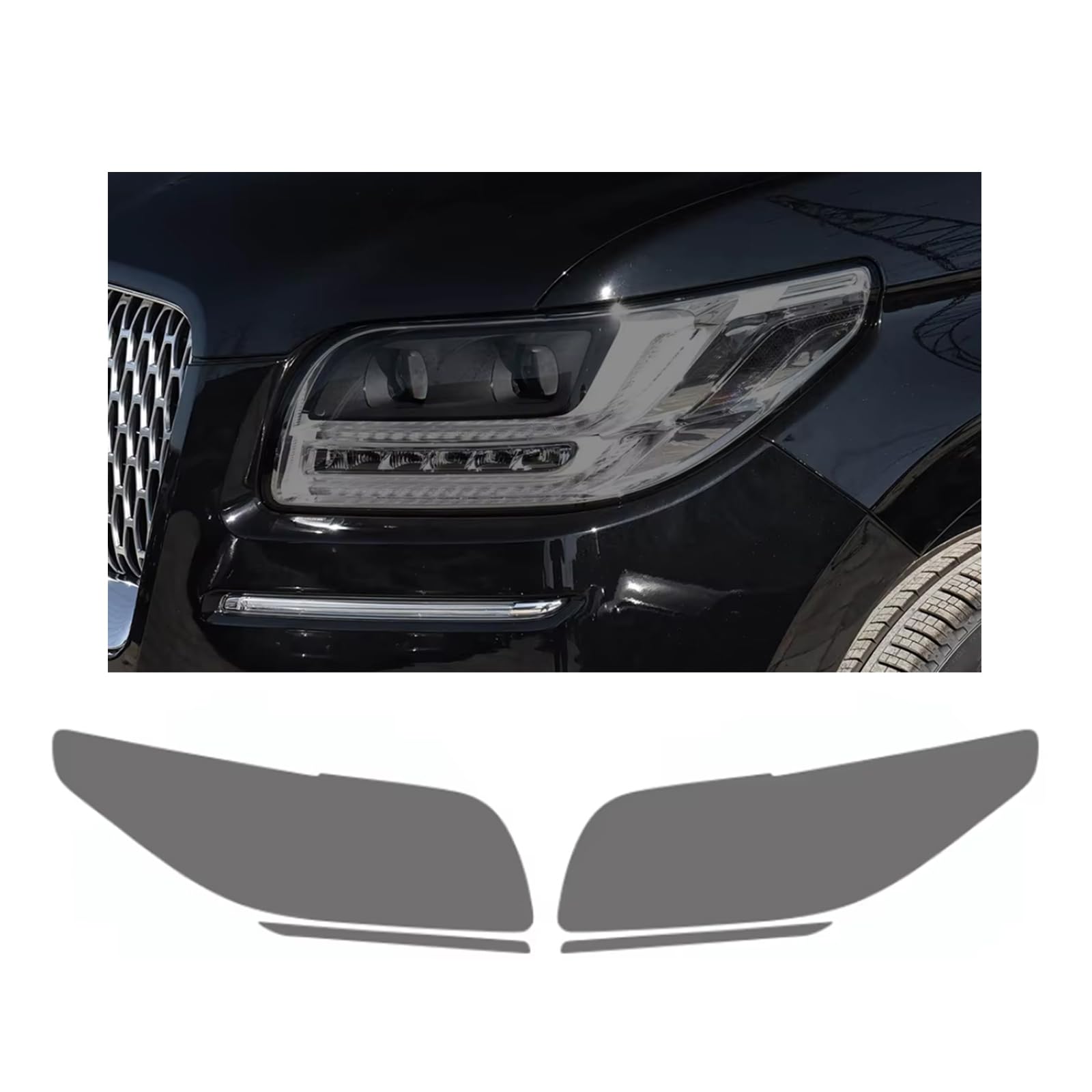 Headlight Film for Lincoln Navigator 2018-2020, 1Set Transparent/Smoke Black Car Headlight TPU Protective Film