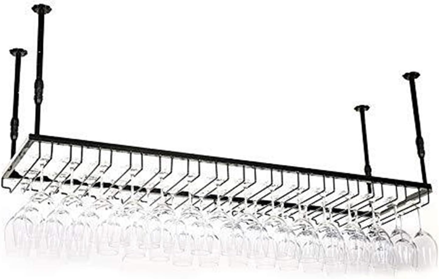Wine Shelf Retro Ceiling Wine Bottle Holder, Metal Stemware Racks, Hanging Mounted Wine Rack, Goblet Wine Shelf, 60/90/120/150cm Bar Dining Room Furniture Wine Holder(150x40cm)