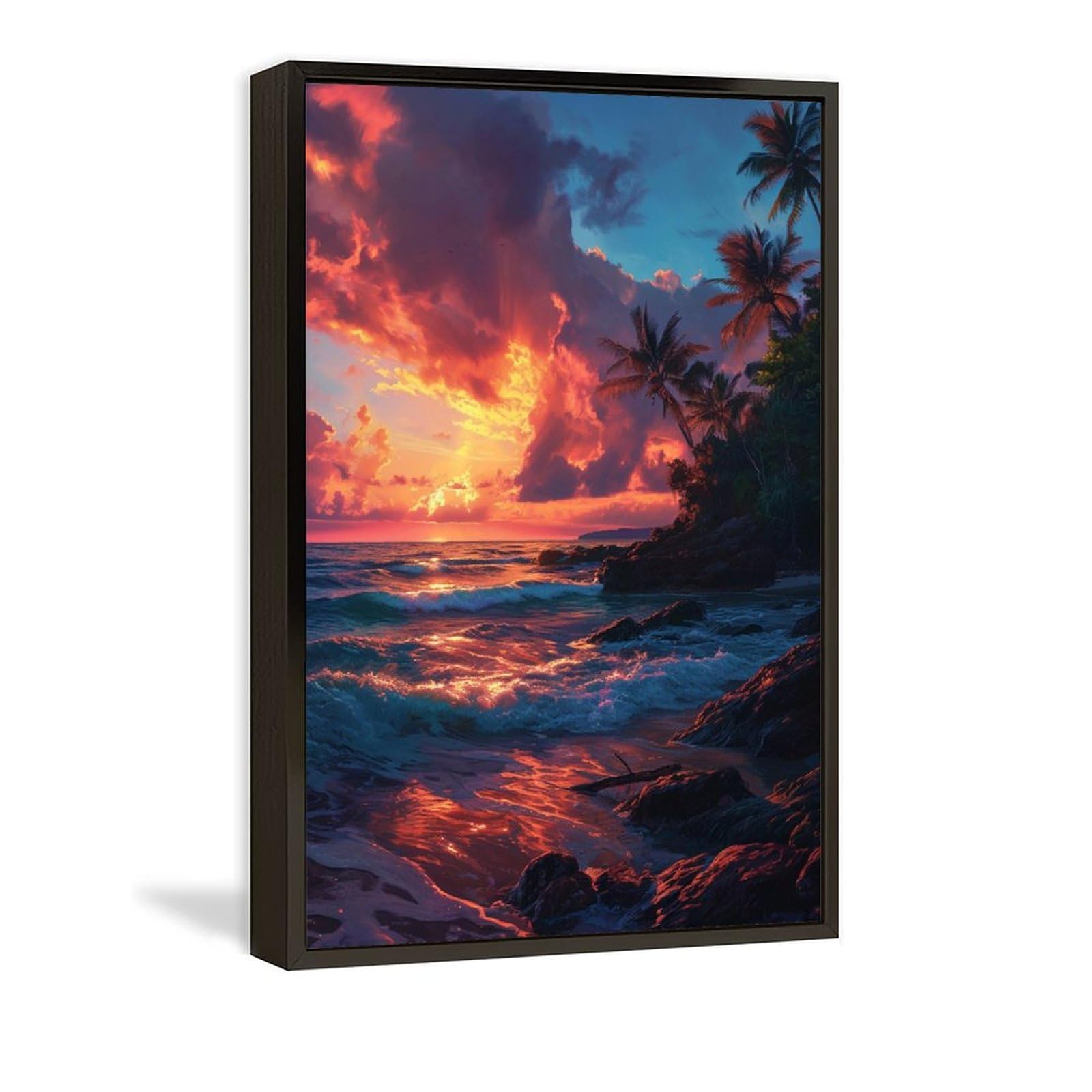 Amazon.co.jp: 絵画 夕暮れ時のヤシの木のあるビーチインテリア 絵画