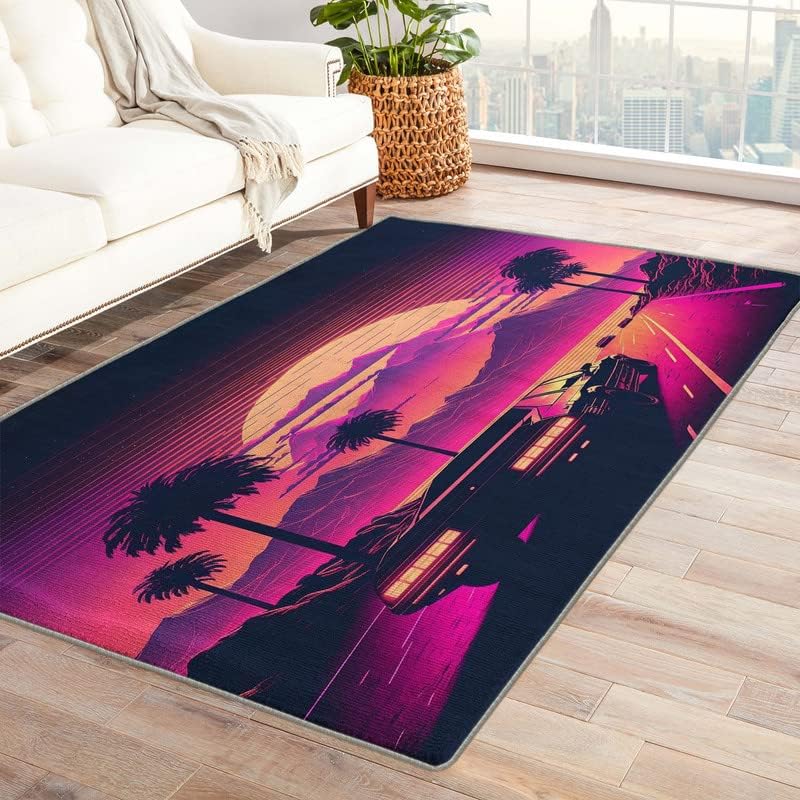 Vaporwave Rug Home Decor - Neon Rugs for Living Room Bedroom Entryway, JDM Area Rug 2x3, Washable & Non Slip & Soft Low Pile Non-Shedding Indoor Carpet, Decorative Patterned Rug