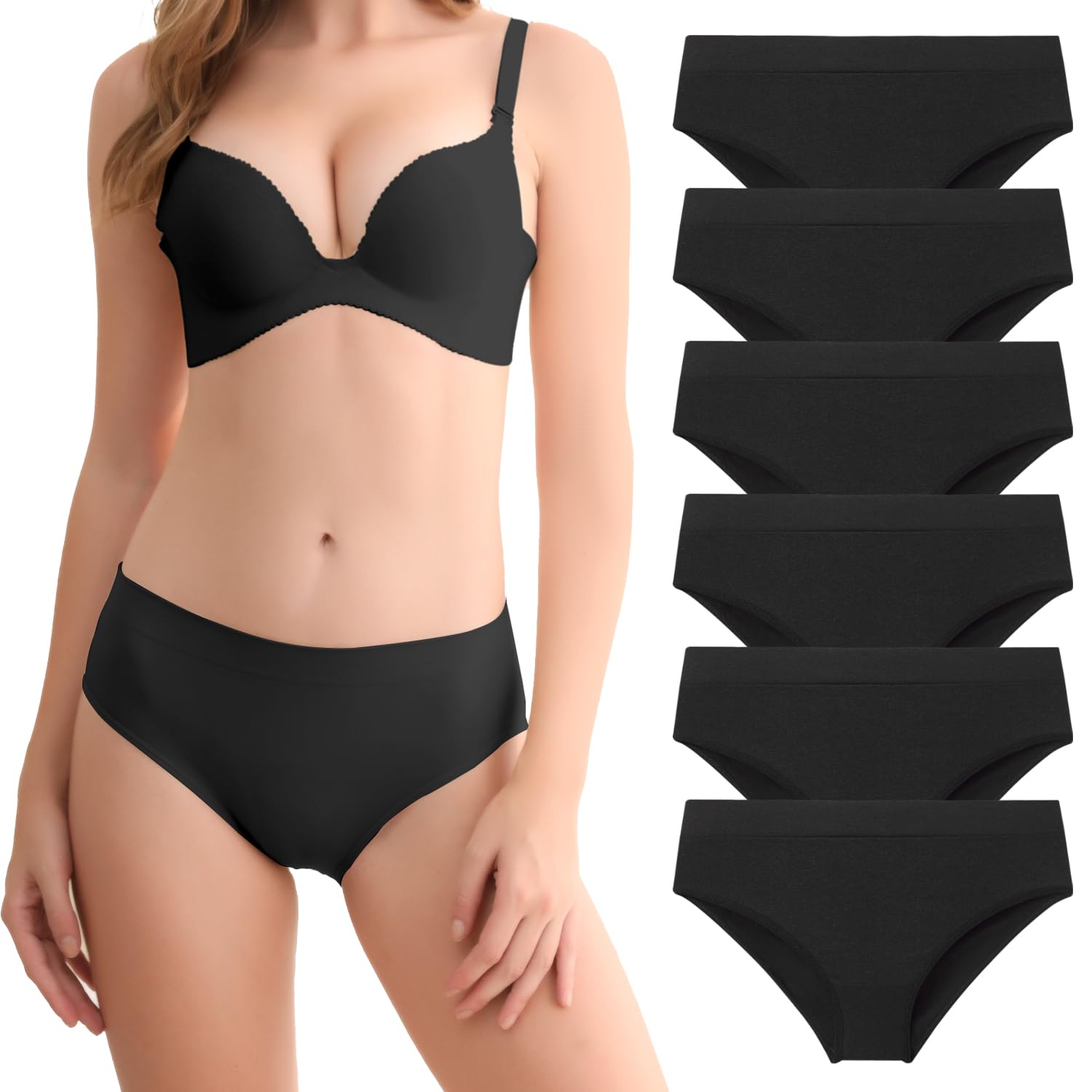 Womens Bikini Panties Seamless Underwear Soft Stretch Cheekini Hipster Briefs 6 Pack