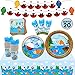 Nefelibata Gone Fishing Party Tableware Supplies Set Serves 20 Guests-Bobber Happy Birthday Banner,Plates, Cups, Napkins,Table Cover,Cutlery Kits-Kids Fisherman The Big One Party Ideas Decoration