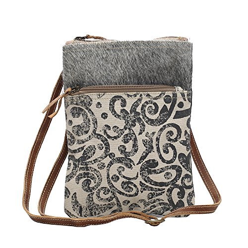 Myra Bag Leaf Swirls Cowhide & Upcycled Canvas Crossbody Bag S-1155