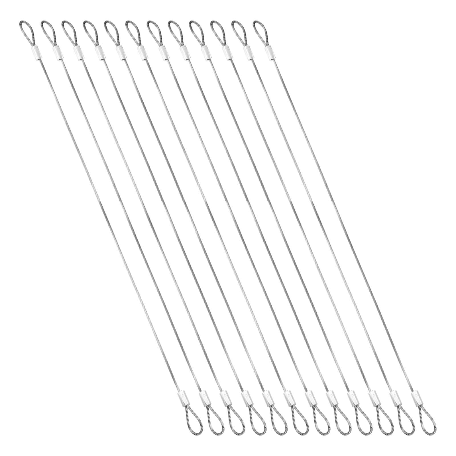 PATIKIL 12 Pcs 11.8" Safety Cables, 3/64" (1.5mm) Core Diameter Stainless Steel Braided Wire Rope Outdoor Anti-Theft Security Cable with Double Loops for Luggage Stage Lighting Yard Silver