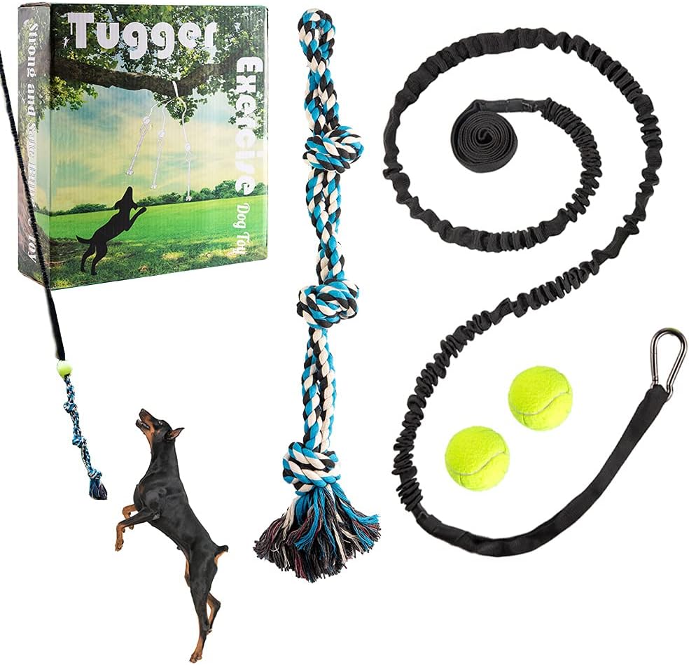 PUPTECK Tugger Dog Rope Toys with 2 Pack Balls Outdoor - Durable Exercise Tether Tug Toys for Medium Doggies, Safe Interactive Toys…