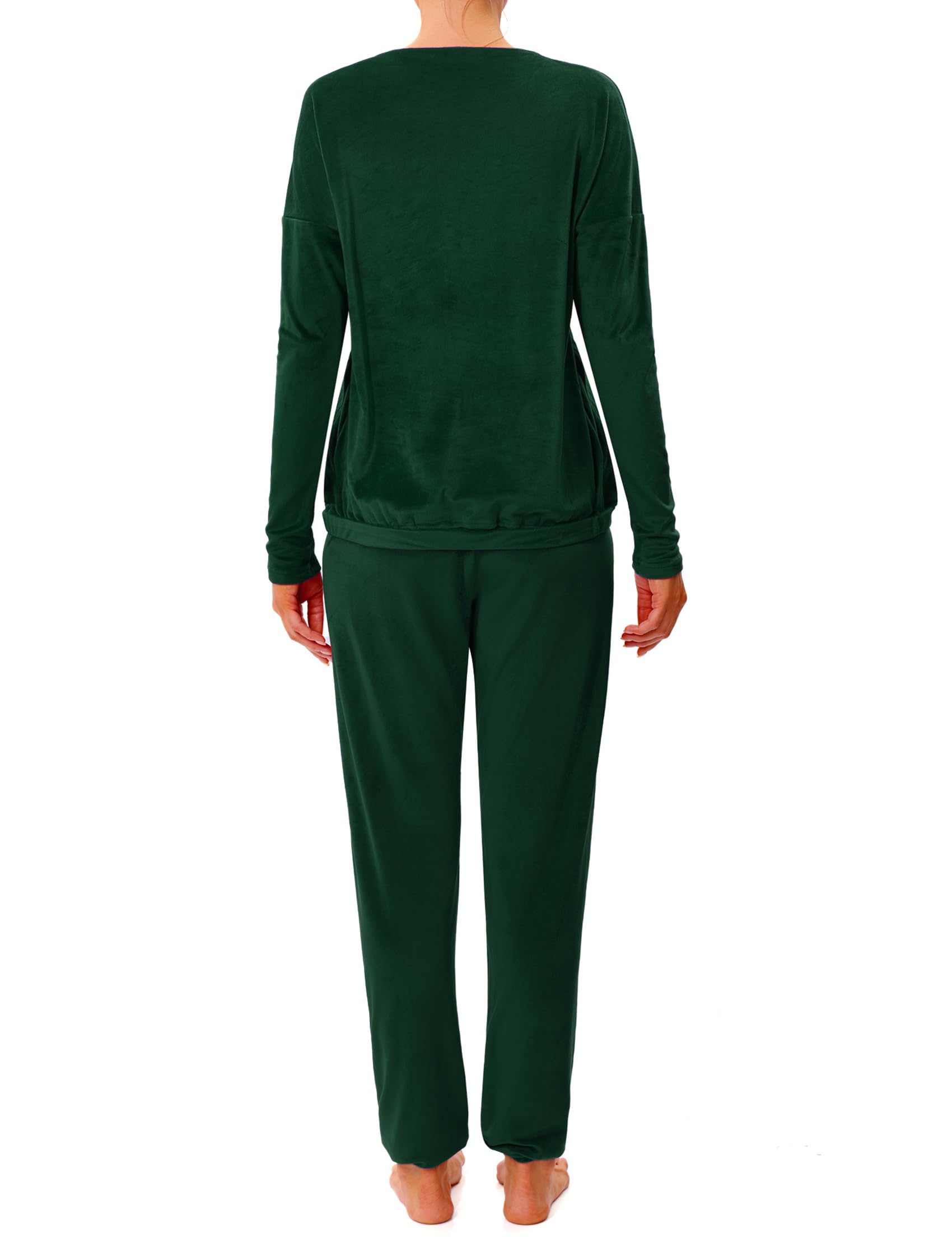 Pyjama Velours Femme Hiver à Manches Longues Ensemble Survêtement Col Rond Chaud Confortable Vêtements de Nuit Maison Décontracté