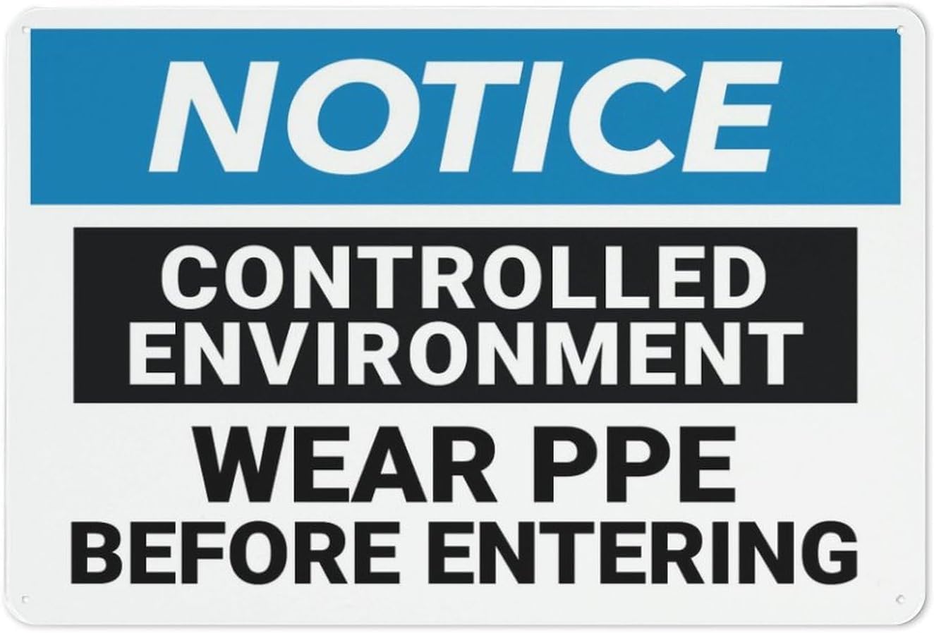 Notice Controlled Environment Wear PPE Before Entry Rust Free Aluminum Sign - UV Printed Decor with Pre-Drilled Holes for Home Business Driveway - 12x8 Inch​