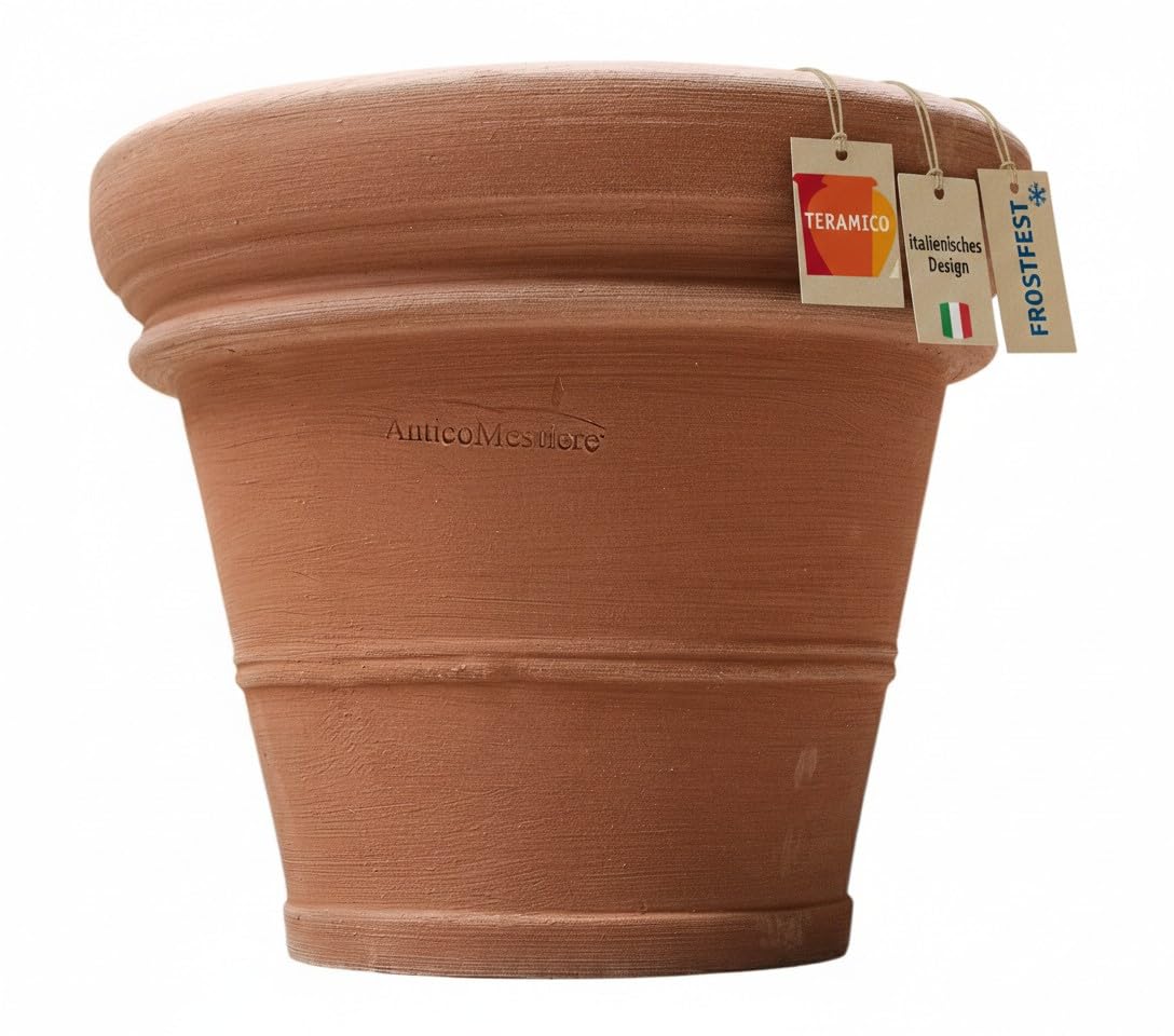 Teramico Donica na rośliny, terakota, 100% odporna na mróz (35 cm, Liscio Toscana) | Przepiękne, szczegółowe doniczki z terakoty z tradycyjnego rękodzieła do dekoracji domu i ogrodu.