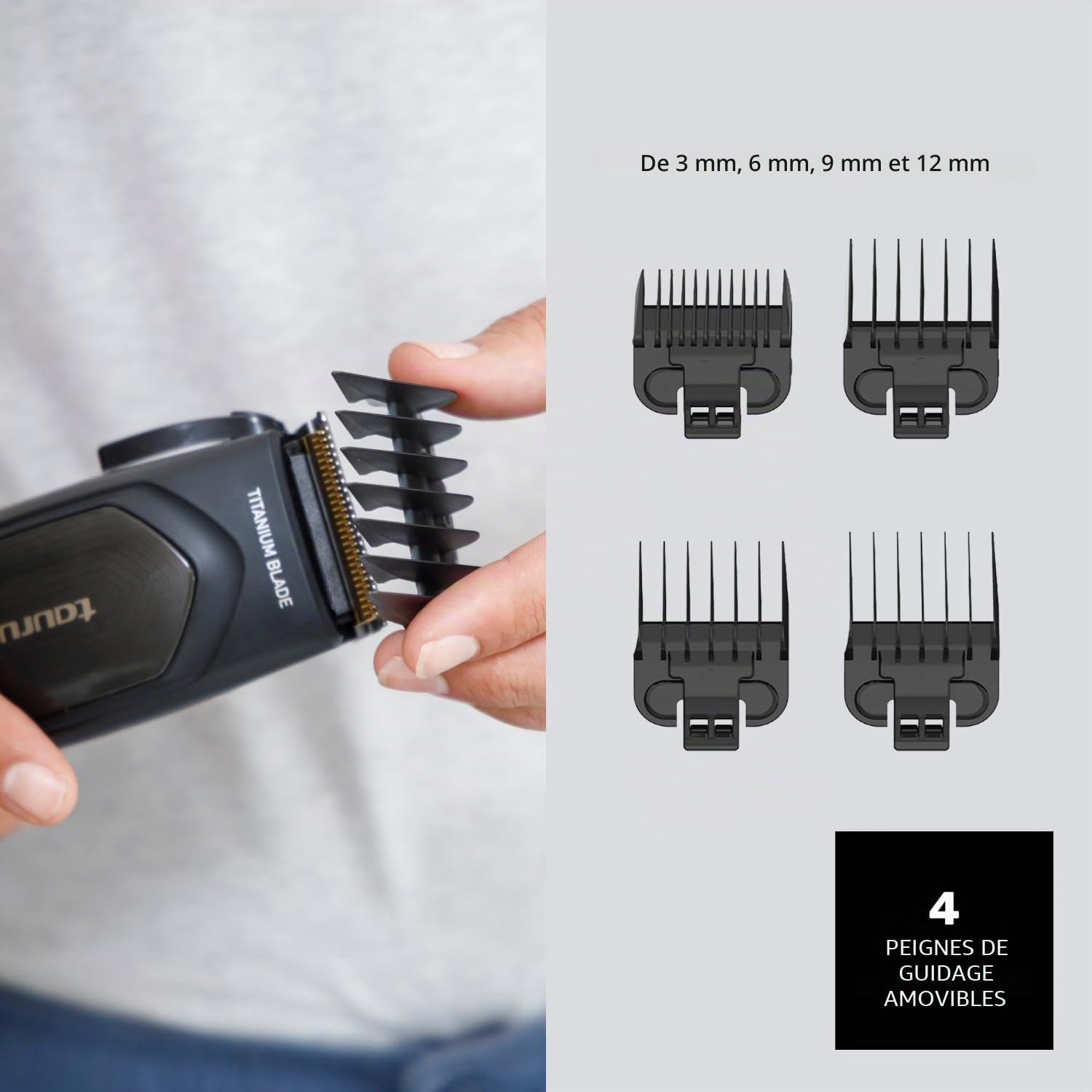 Taurus - Tondeuse à cheveux professionnelle Mithos Avant 6W | 4 Sabots | Lames Titanium | 10 Niveaux de coupe | Moteur AC 3000 rpm | Levier réglable | Câble | Accessoires nettoyage | Gris