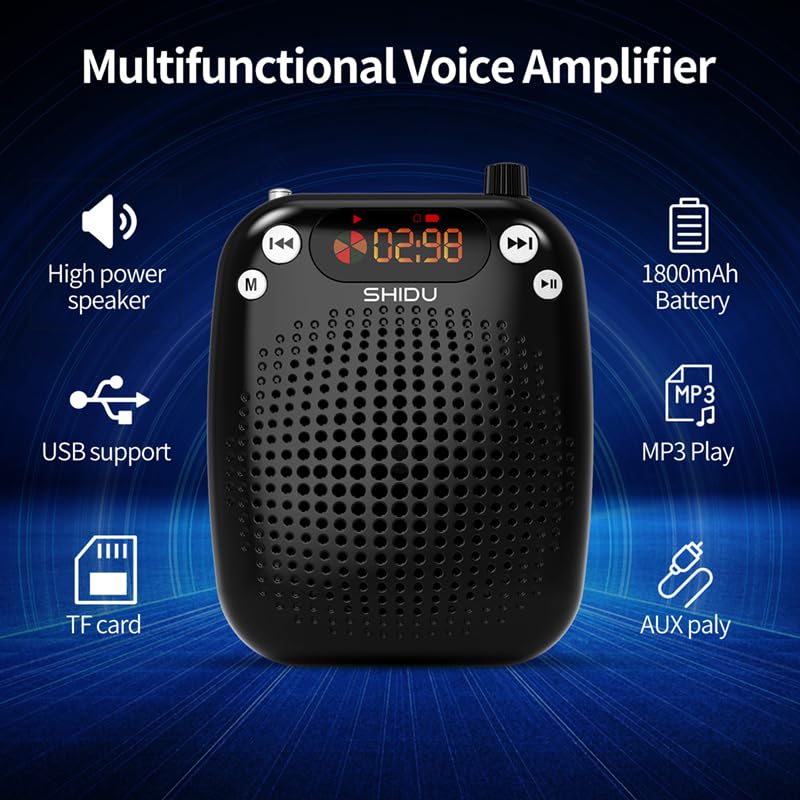Image of Juarez 10W Voice Amplifier with Wired Microphone, Bluetooth 6.0 Portable PA Speaker, FM Radio, USB /TF Playback, LED Display, Type-C Rechargeable for Teaching & Training, Classroom, Speech, Tour Guide