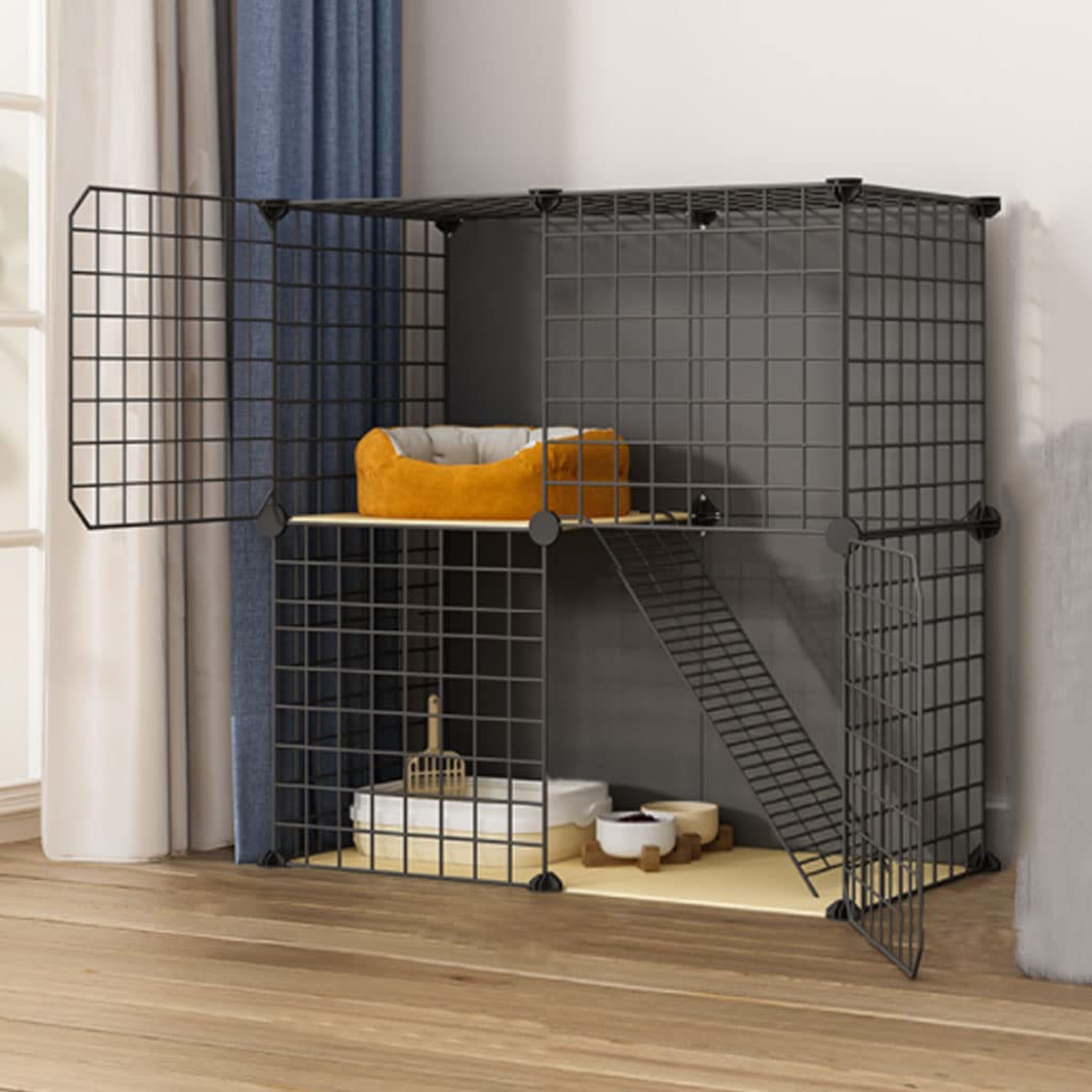 Cage pour chat design métallique robuste habitat spacieux intérieur double niveau