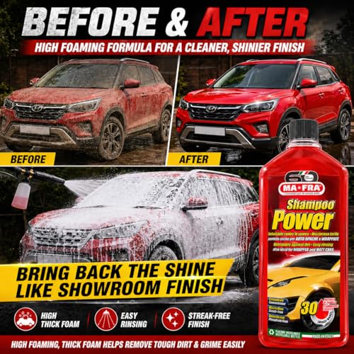 Image of MAFRA Car Wash Shampoo 1L | High Foam Car Shampoo for Car & Bike Wash | pH Neutral Vehicle Washing Liquid | Safe on Paint, PPF & Wrap | Easy Rinse, Streak Free Finish