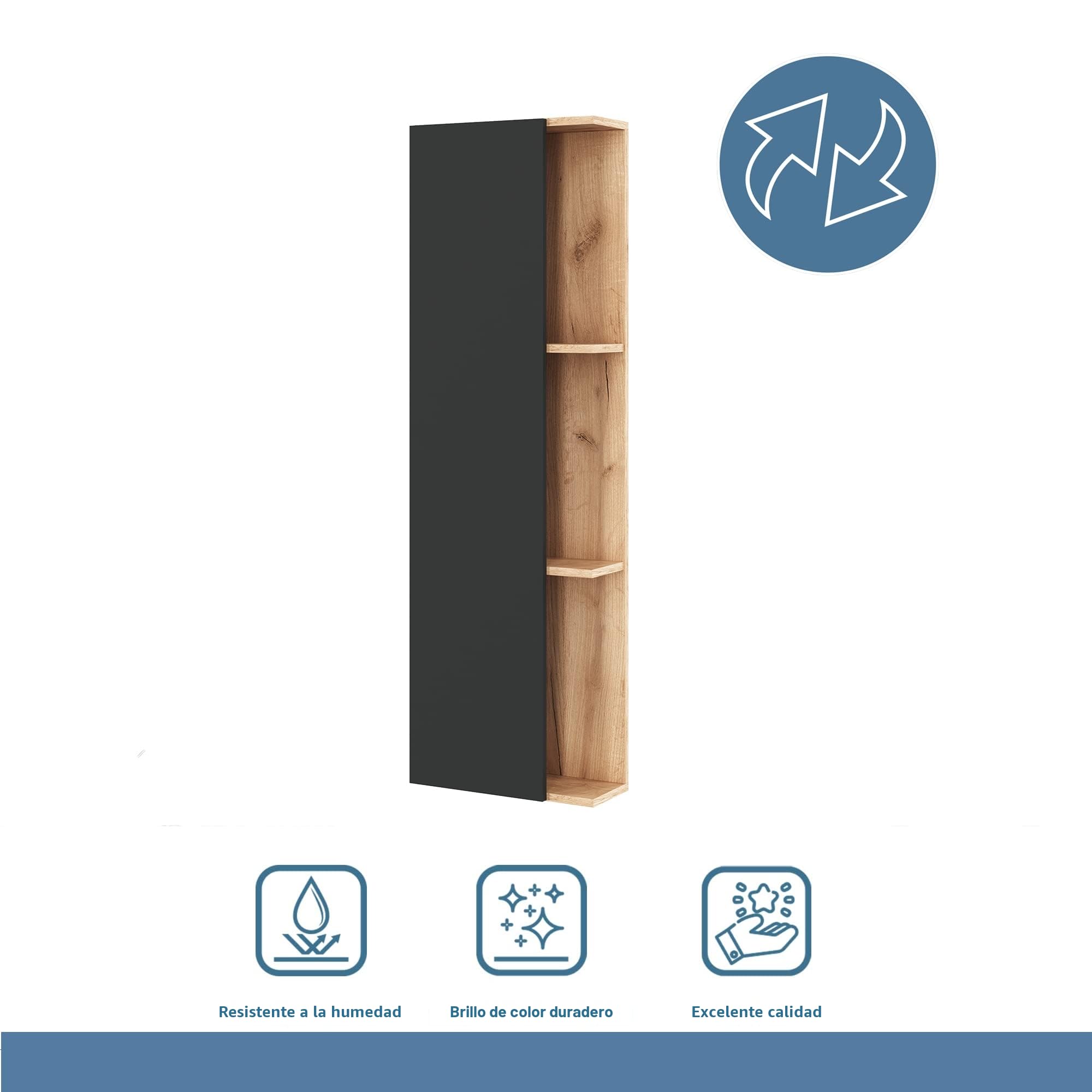 Planetmöbel Armario Lateral 40 cm Oroble/Antracita, Sala de Estar, Pasillo, Gaderobe, Baño