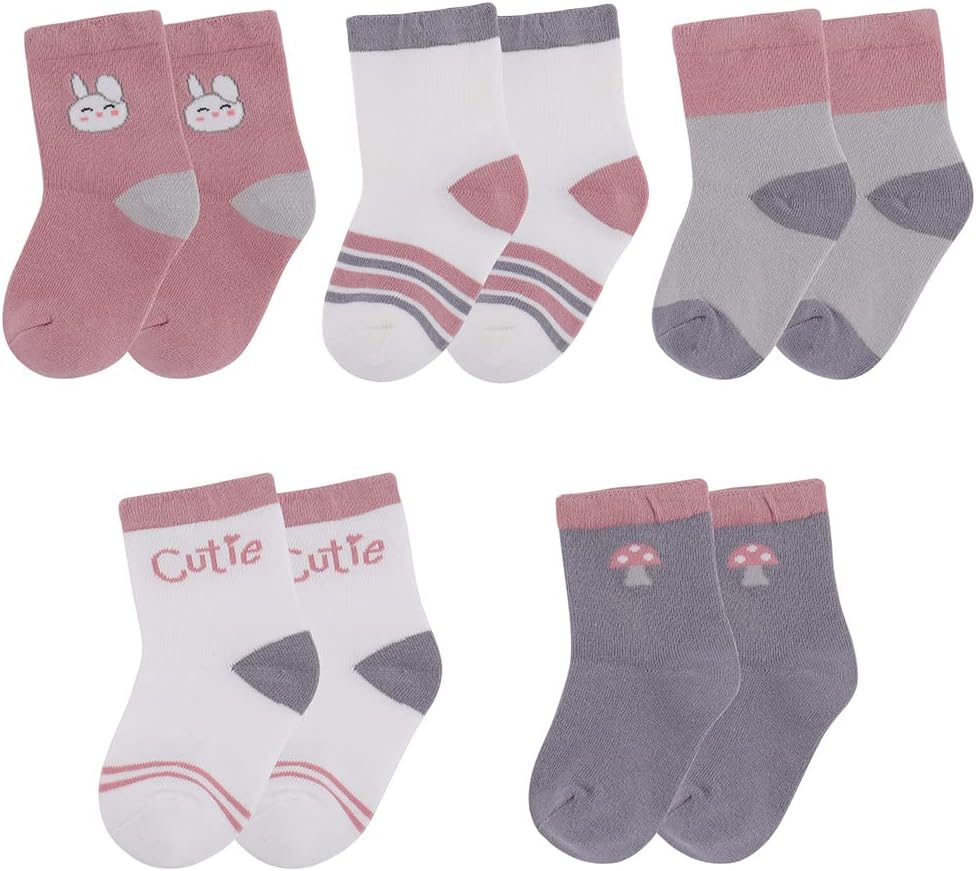 Cheerful Mario5PPK Newborn Socks Baby Boys Girls Cotton Socks Toddlers Multipack Socks Cute Pattern Crew Socks Soft and Comfy