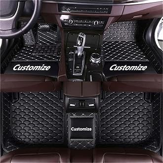 Custom car Floor mats Suitable for 98% car Truck SUV,car mats All Weather Personalized,Full Coverage Luxury Car Mats, Anti-Slip Leather Floor mats.Floor Liner Car Accessories (Black + White Line)