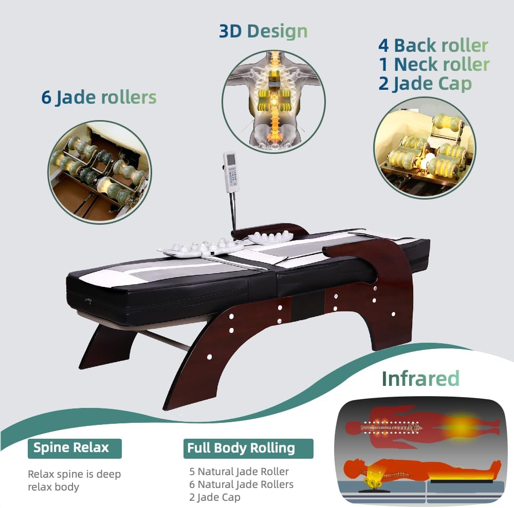 Far Infrared Thermal Therapy Full Body Neck Spine Leg Acupressure Electric Automatic Jade Roller Massage Bed Table -Tourmaline Jade Massage Bed