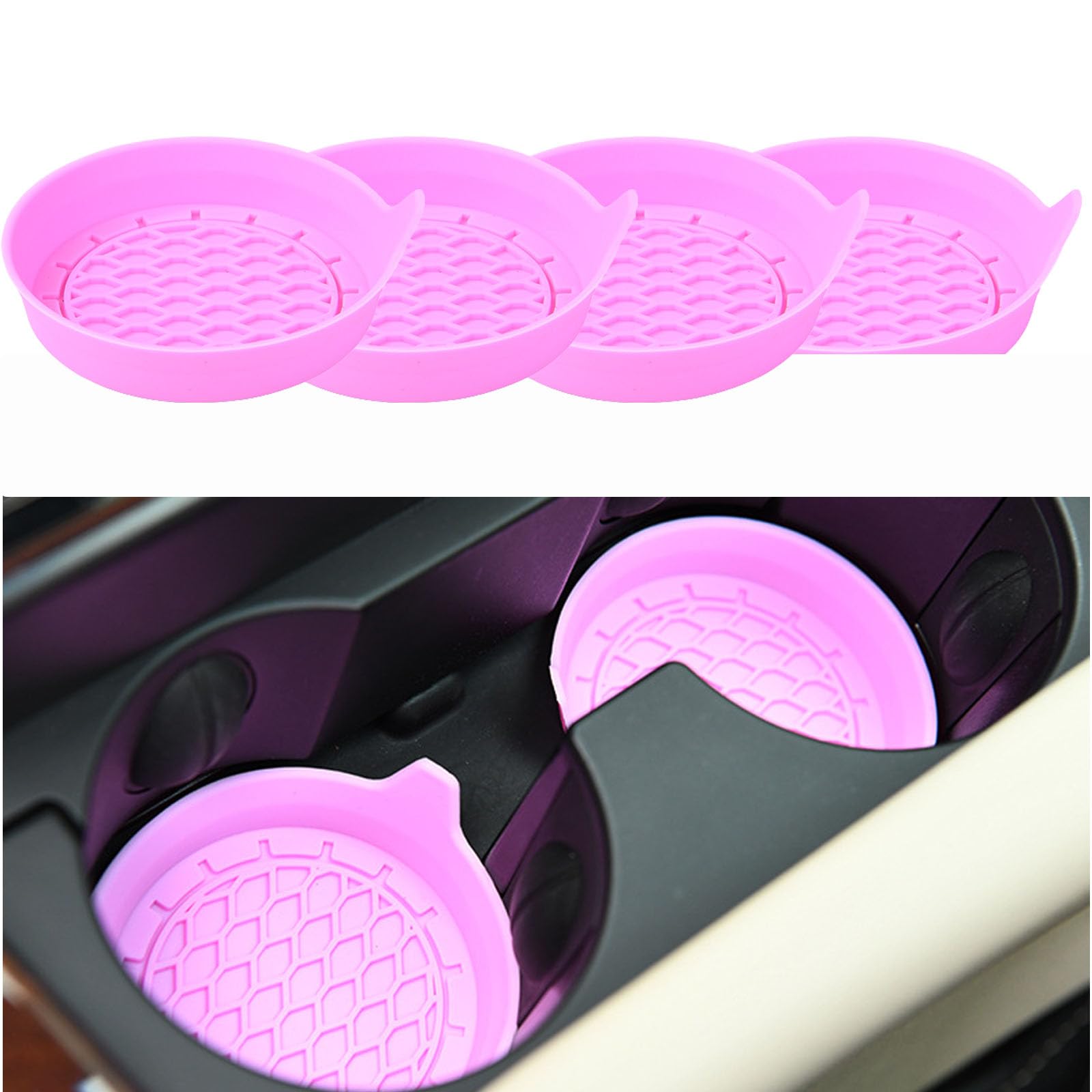 Onemaji Pink 4Pcs Cup Holder Coasters For Mercedes Benz Eklasse W213 (Limousine) 2016-2024, Silicone Auto Interior Center Console Beverage Accessories Washable Drink Mats,