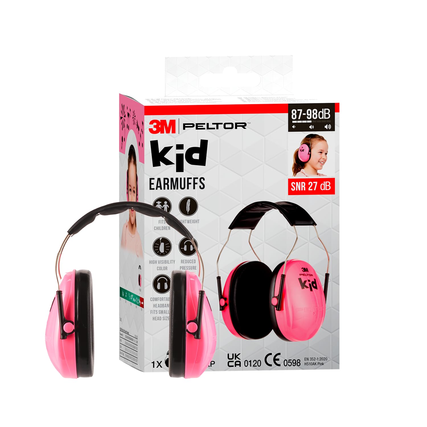 3M Peltor Kid Ear Defender Children H510AK, pink, Child Hearing Protection / Earmuff; Adjustable size; For noise levels 87-98 dB (SNR: 27dB); School, Concerts, Festivals, Fireworks, Sport events