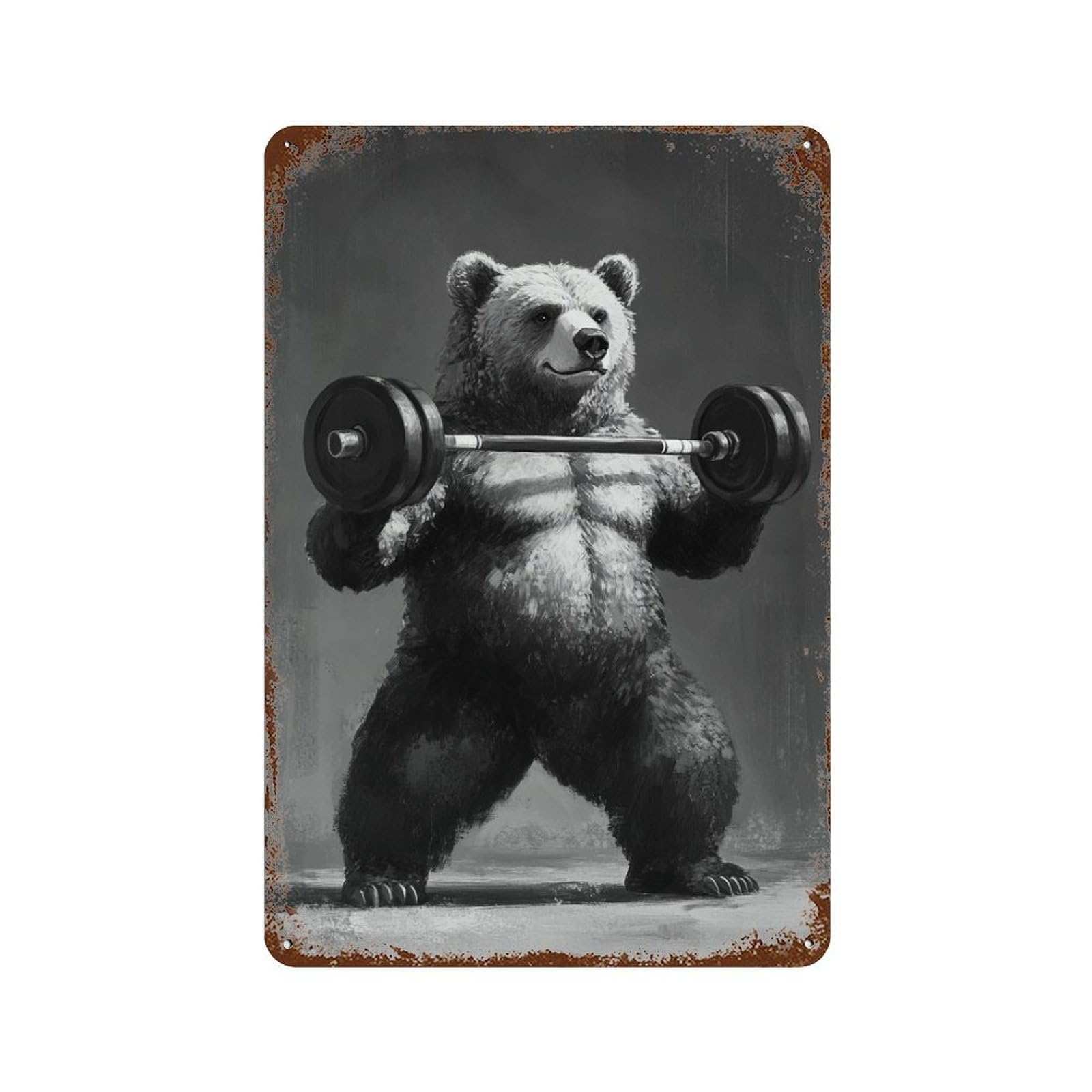 Retro Metal Sign Strongest Bear Lifting Weights 11.8"x7.9", Decorative Metal Wall Art for Pub, Kitchen And Man Cave Decor
