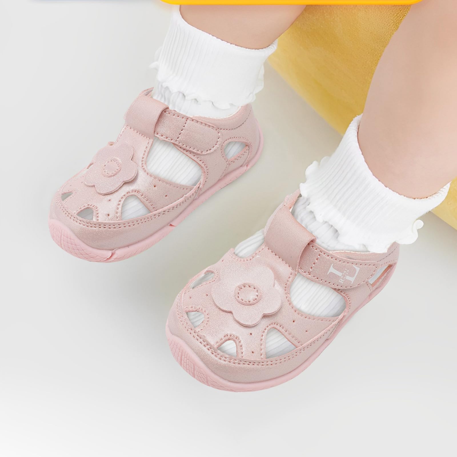 L-RUN Baby Girls Sandals Girls Flowers Shoes Breathable Soft Toddler Summer Flats Outdoor Pink 6-12 Months Infant