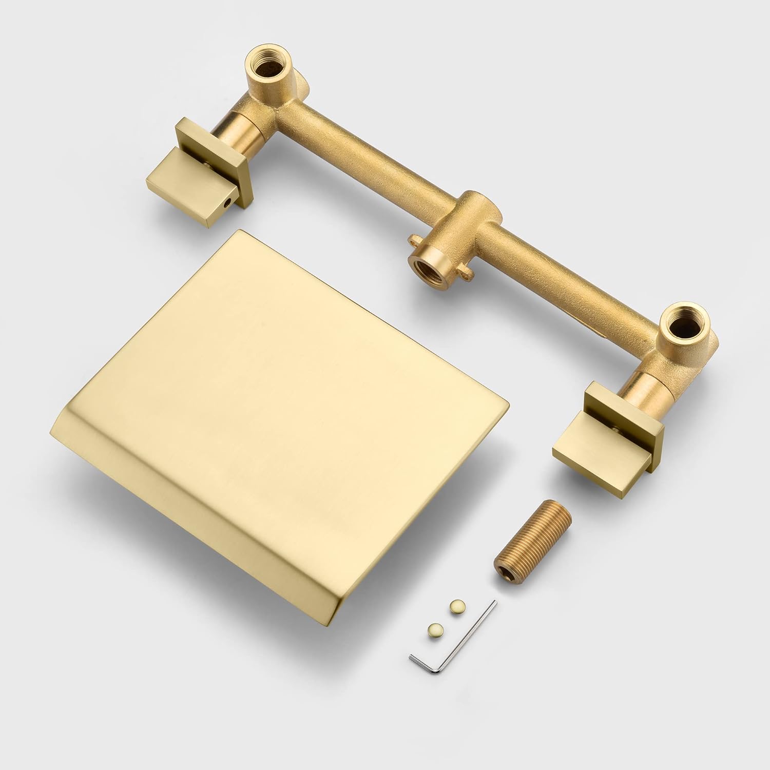 SUMERAIN Waterfall Tub Faucet Wall Mount Bathtub Faucet with Valve Brushed Gold Tub Filler 3 Hole, High Flow - Image 6