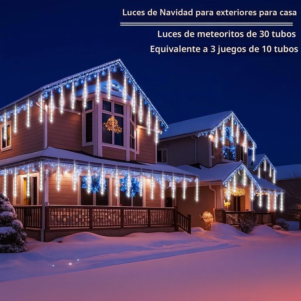 Kwaiffeo Luces de Navidad Lluvia para Exteriores, 30 Tubos de Luce de Hadas de Lluvia de Meteoritos, Luces de Impermeables para Halloween Ventana de Boda Decoración del día de Reyes Magos, Blanco