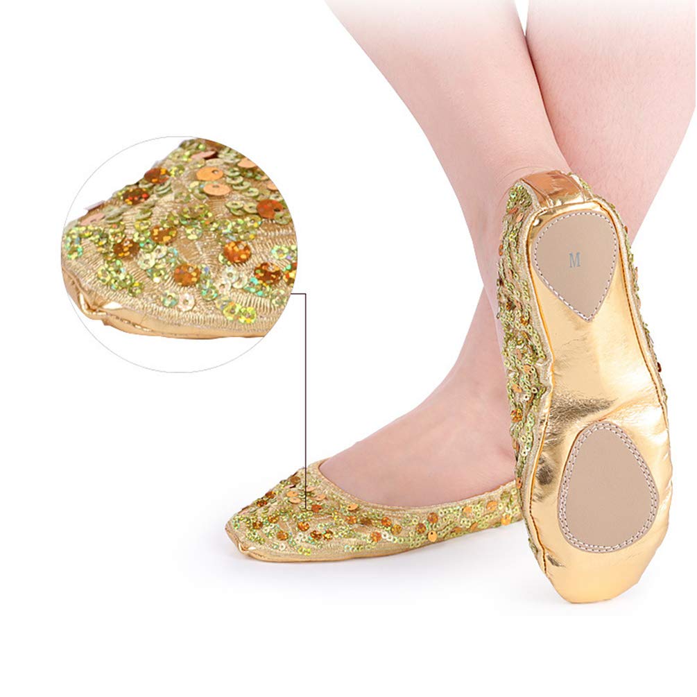 EXCEART 1 Pair Dancing Accessories Girls Glitter Slipper Dancing Shoes Sneakers Slippers Shoes for Women Flats Sequins Ballet Shoes Girl Child Non-slip Performance Shoes Golden