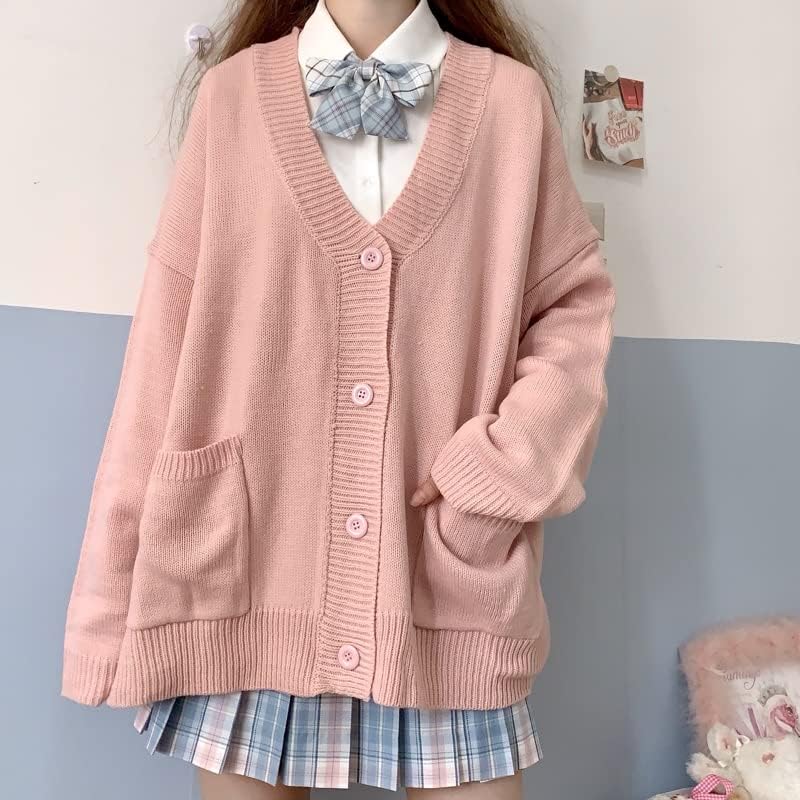 Preppy Aesthetic Clothes Cute Japanese School Sweater Kawaii Solid V-Neck Loose Knitted Cardigan JK Uniform Cosplay - Image 3