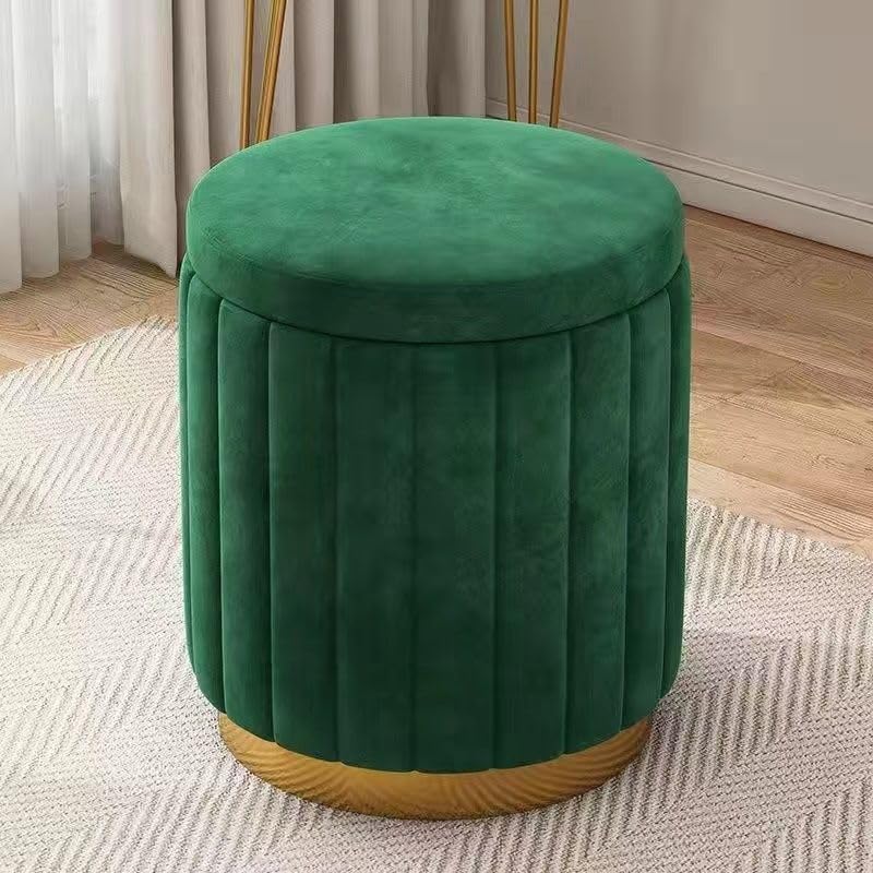 Modern Velvet Storage Ottoman Round Vanity Stool with High Resilience Sponge Multifunctional Footrest Makeup Chair with Wooden Frame Pink (Green)