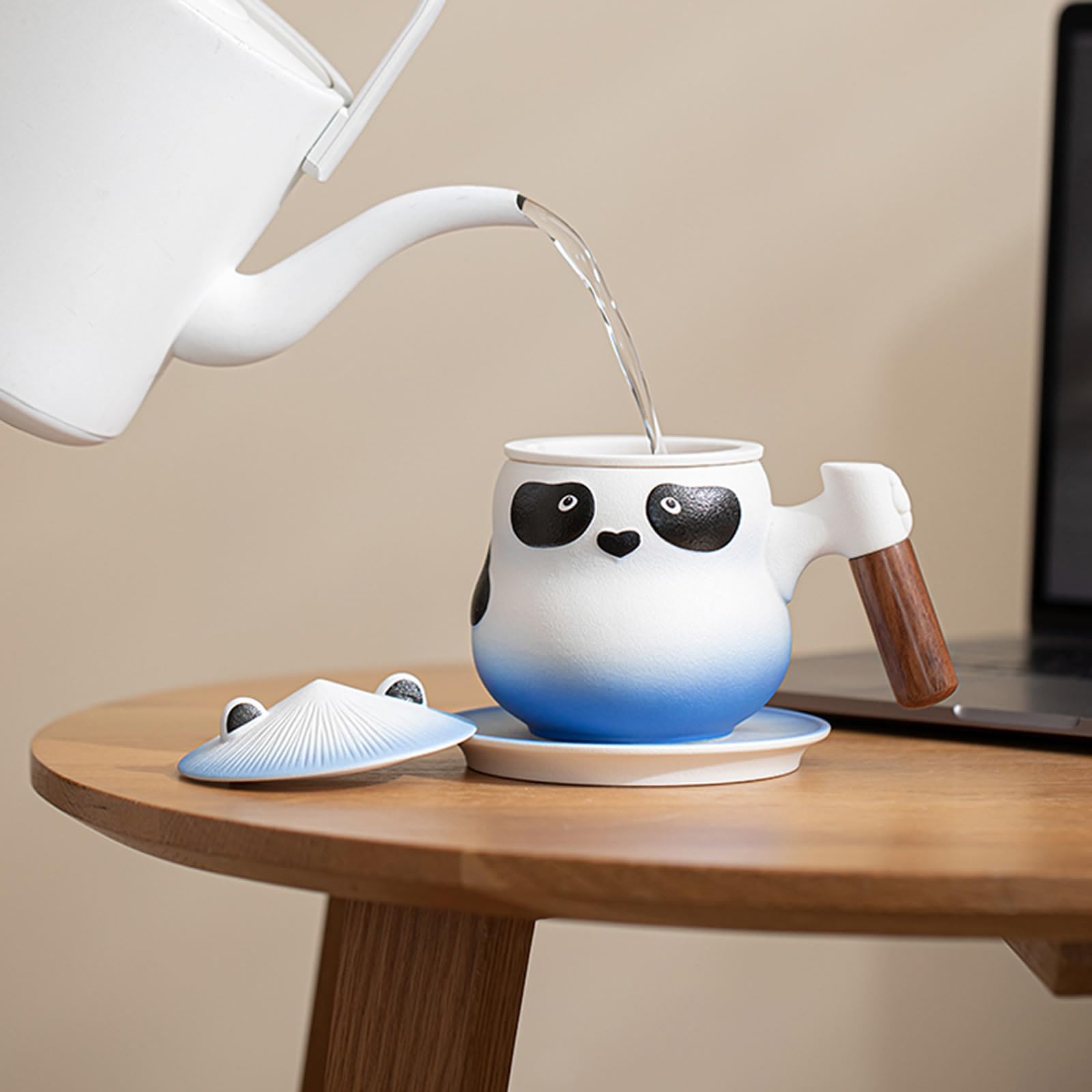 Ceramiczny kubek panda,Filiżanka do herbaty z zaparzaczem i pokrywką,Kubek biurowy,Pojedyncza filiżanka,Uroczy,360ml,Wielokrotnego użytku,Prezenty dla zakochanych (Zielony, Prezentowe)